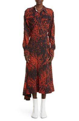 Proenza Schouler Animal Print Cutout Long Sleeve Jersey Wrap Dress in Red Multi