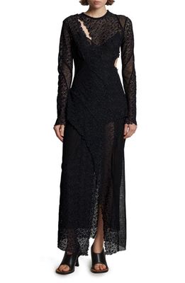 Proenza Schouler Asymmetric Semisheer Long Sleeve Cutout Maxi Dress in Black