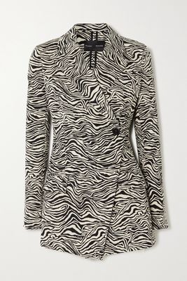 Proenza Schouler - Asymmetric Zebra-jacquard Stretch Cotton-blend Blazer - Animal print