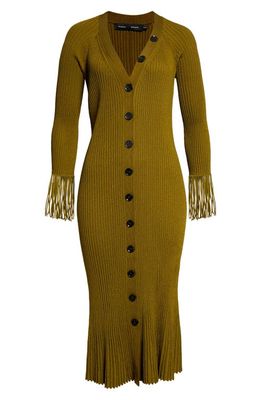 Proenza Schouler Button-Up Long Sleeve Rib Sweater Dress in Olive