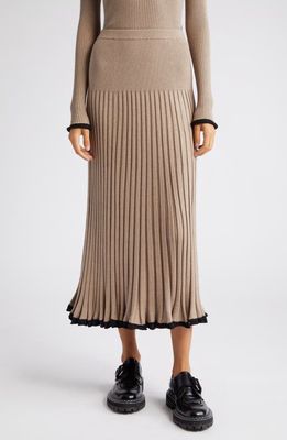 Proenza Schouler Contrast Hem Silk & Cashmere Blend Rib Skirt in Taupe
