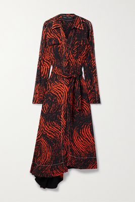 Proenza Schouler - Cutout Printed Crepe De Chine Wrap Dress - Red