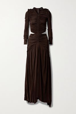 Proenza Schouler - Cutout Ruched Jersey Maxi Dress - Brown