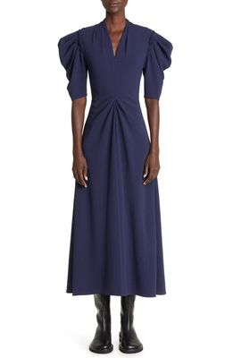 Proenza Schouler Deep V-Neck Crepe Midi Dress in Navy