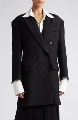 Proenza Schouler Double Breasted Wool Blend Twill Blazer in Black