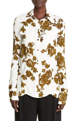 Proenza Schouler Floral Print Button-Up Shirt in Ecru Multi