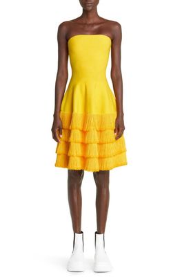 Proenza Schouler Fringe Hem Strapless Fit & Flare Dress in Lemon