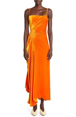 Proenza Schouler Gathered Asymmetric Velvet Dress in Orange