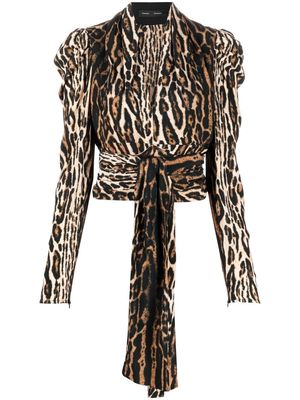Proenza Schouler leopard-print crepe de chine V-Neck top - 969 BROWN MULTI