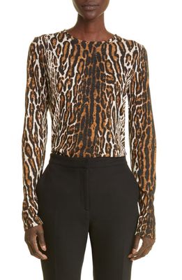 Proenza Schouler Leopard Print Long Sleeve Cotton T-shirt in Brown Multi