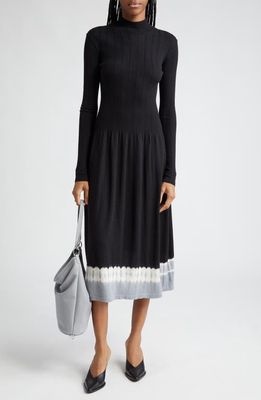 Proenza Schouler Lila Ombré Detail Long Sleeve Merino Wool Sweater Dress in Black/Ash