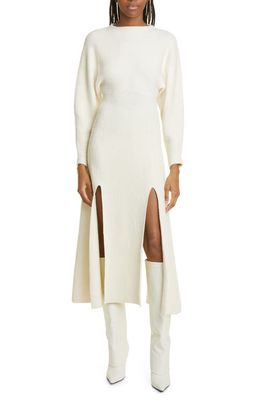 Proenza Schouler Long Sleeve Double Slit Wool Blend Bouclé Sweater Dress in Ivory