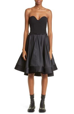 Proenza Schouler Mixed Media Virgin Wool Blend & Taffeta Bustier Dress in Black