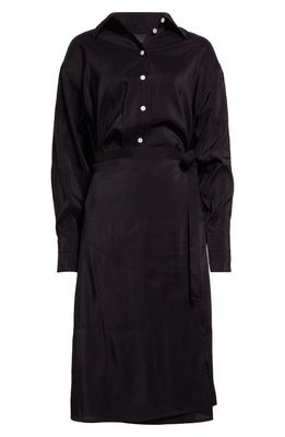 Proenza Schouler Olympia Long Sleeve Washed Habotai Shirtdress in Black
