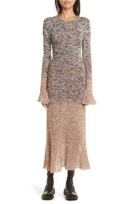 Proenza Schouler Ombré Marled Long Sleeve Wool & Mohair Blend Sweater Dress in Dark Camel Melange