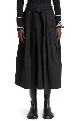 Proenza Schouler Pleated Belted Stretch Cotton Poplin Midi Skirt in Black