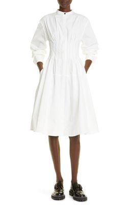 Proenza Schouler Pleated Long Sleeve Poplin Midi Dress in White
