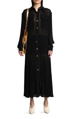 Proenza Schouler Pleated Sheer Panel Long Sleeve Shirtdress in Black