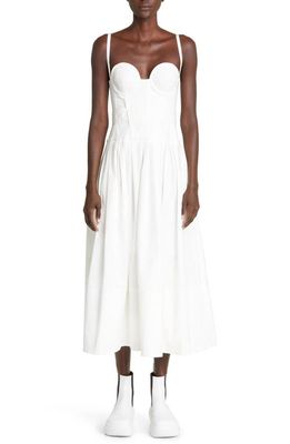Proenza Schouler Pleated Stretch Cotton Poplin Bustier Midi Dress in White