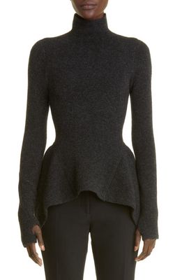 Proenza Schouler Ruffle Hem Merino Wool Blend Sweater in Charcoal