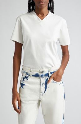 Proenza Schouler Talia Monogram V-Neck Organic Cotton Jersey T-Shirt in White