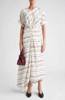 Proenza Schouler Textured Stripe Asymmetric Midi Dress in White Multi