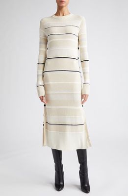 Proenza Schouler Textured Stripe Long Sleeve Midi Sweater Dress in Ecru Multi