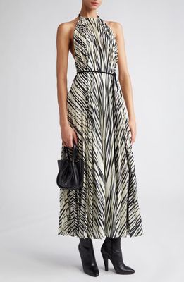 Proenza Schouler Variegated Stripe Halter Neck Dress in Ecru Multi