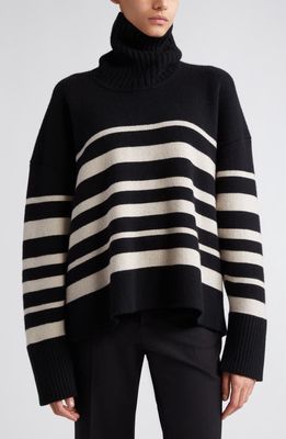 Proenza Schouler Variegated Stripe Recycled Cashmere & Merino Wool Turtleneck Sweater in Black Multi