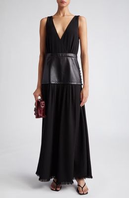 Proenza Schouler Viviane Sleeveless Crepe Dress with Leather Panel in Black