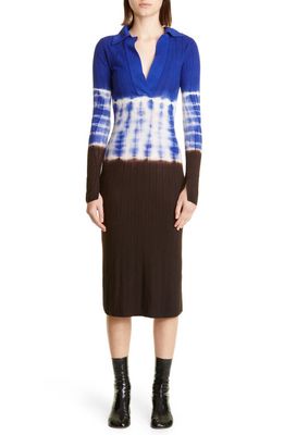Proenza Schouler White Label Dip Dye Long Sleeve Wool Sweater Dress in Ultramarine/Chocolate
