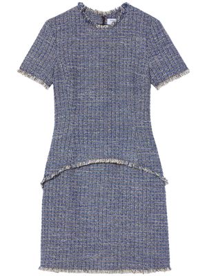 Proenza Schouler White Label frayed-hem tweed mini dress - Blue