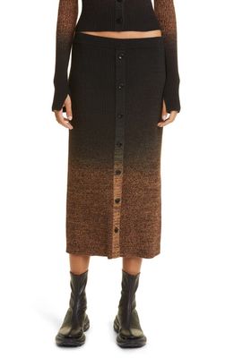Proenza Schouler White Label Gradient Marl Rib Wool Blend Midi Skirt in Brown Melange /Black