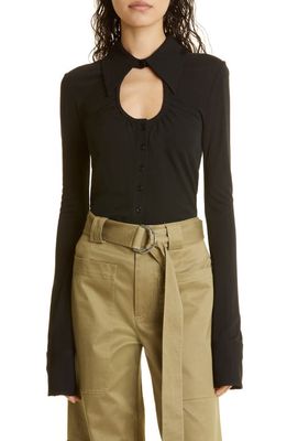 Proenza Schouler White Label Long Sleeve Jersey Button-Up Top in Black