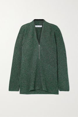 Proenza Schouler White Label - Metallic Ribbed-knit Half-zip Sweater - Green