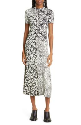 Proenza Schouler White Label Mixed Floral Short Sleeve Midi Dress in Pearl/Black