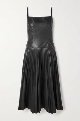 Proenza Schouler White Label - Paneled Plissé-faux Leather Dress - Black