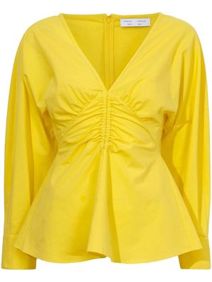 Proenza Schouler White Label ruched-detail V-neck blouse - Yellow