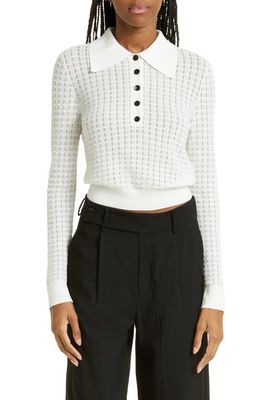 Proenza Schouler White Label Sheer Cotton Blend Pointelle Polo Sweater in Off White