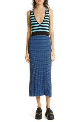 Proenza Schouler White Label Slinky Stripe Sweater Dress in Aqua/Black/Oxford Blue