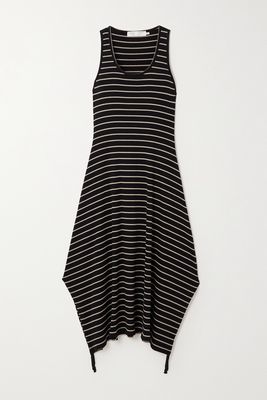 Proenza Schouler White Label - Striped Ribbed Cotton-blend Jersey Midi Dress - Black
