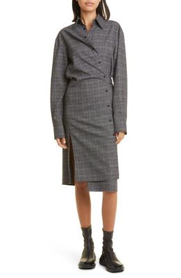 Proenza Schouler White Label Suiting Plaid Long Sleeve Wrap Shirtdress in Black/Offwhite/Citron