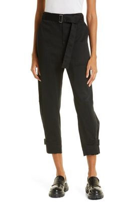 Proenza Schouler White Label Tapered Crop Stretch Cotton Twill Pants in Black