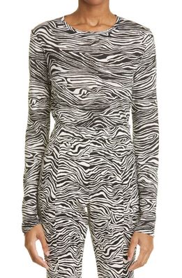Proenza Schouler Zebra Print Long Sleeve Cotton T-Shirt in Ecru/Black