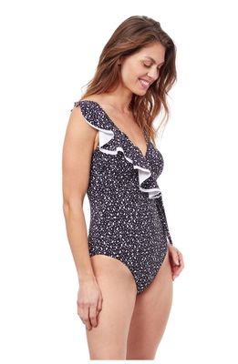 Profile by Gottex Bash Ruffle Surplice One Piece Swimsuit in Black White 