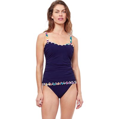 Profile by Gottex Echo D-Cup Solid Bandeau Tankini Swim Top in Navy