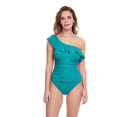 Profile by Gottex Tutti Frutti One Shoulder Ruf fle One-Piece