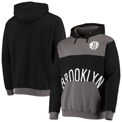 PROFILE Men's Black/Gray New Jersey Nets Tonal Oversized Wordmark Pullover Hoodie