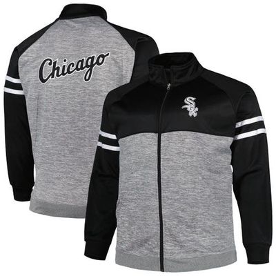 PROFILE Men's Black/Heather Gray Chicago White Sox Big & Tall Raglan Full-Zip Track Jacket