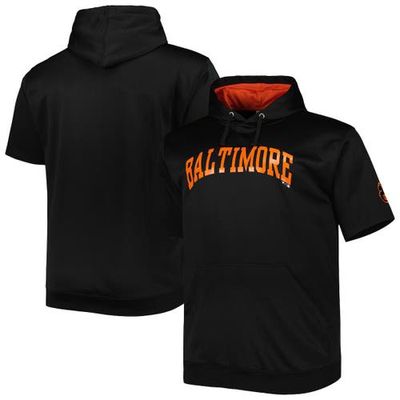 PROFILE Men's Black/Orange Baltimore Orioles Big & Tall Contrast Short Sleeve Pullover Hoodie